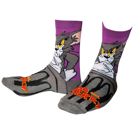 Tom & Jerry Crafty Cat Plotting Cartoon Feline Ladies Purple Sock Shack Socks
