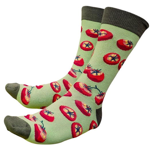 Cascade Of Juicy Tomatoes On The Vine Mens Green & Red Socks