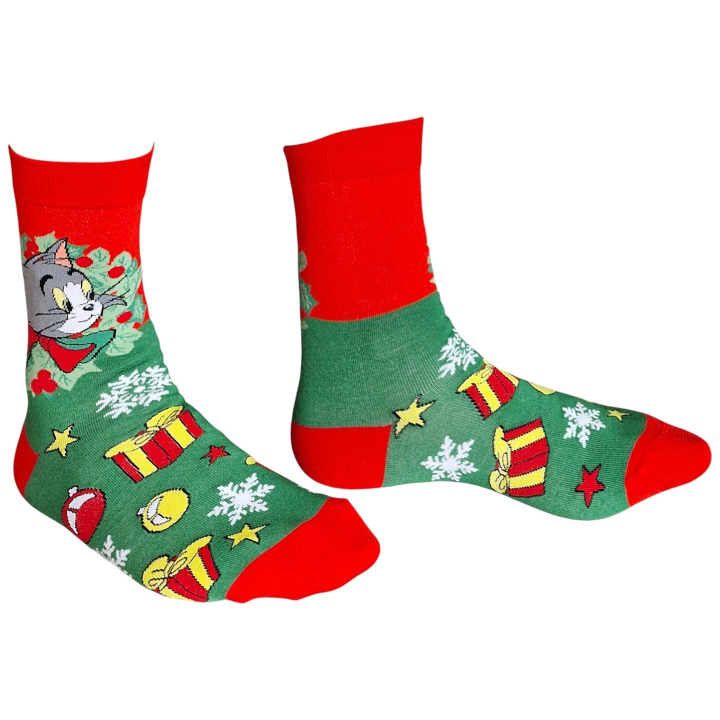 Tom & Jerry Cat & Mouse Trouble In Christmas Tree Ladies Red Sock Shack Socks