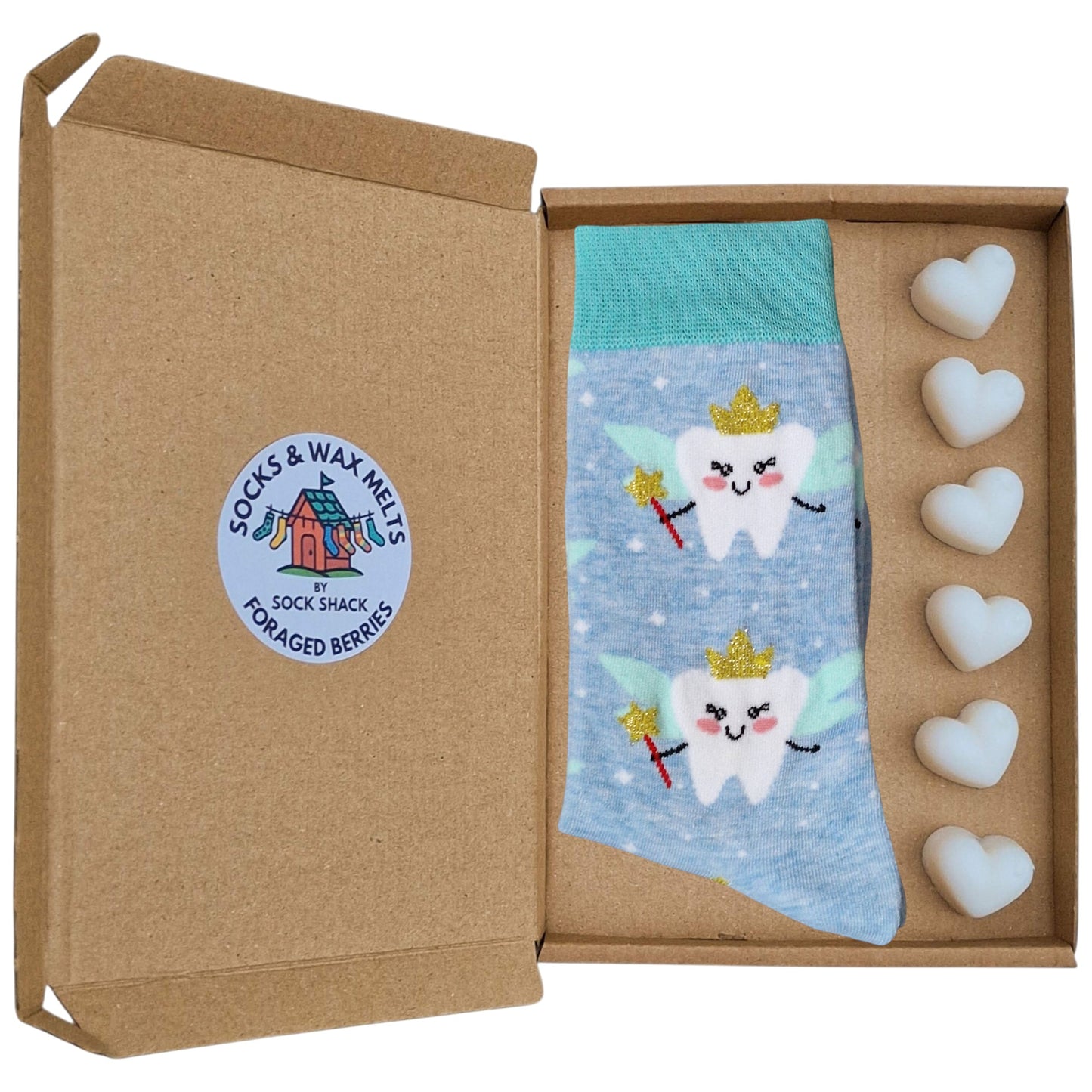 Tooth Fairy Ideal Dentist Gift Ladies Sparkling Pastel Blue Socks & Wax Melts Gift Set