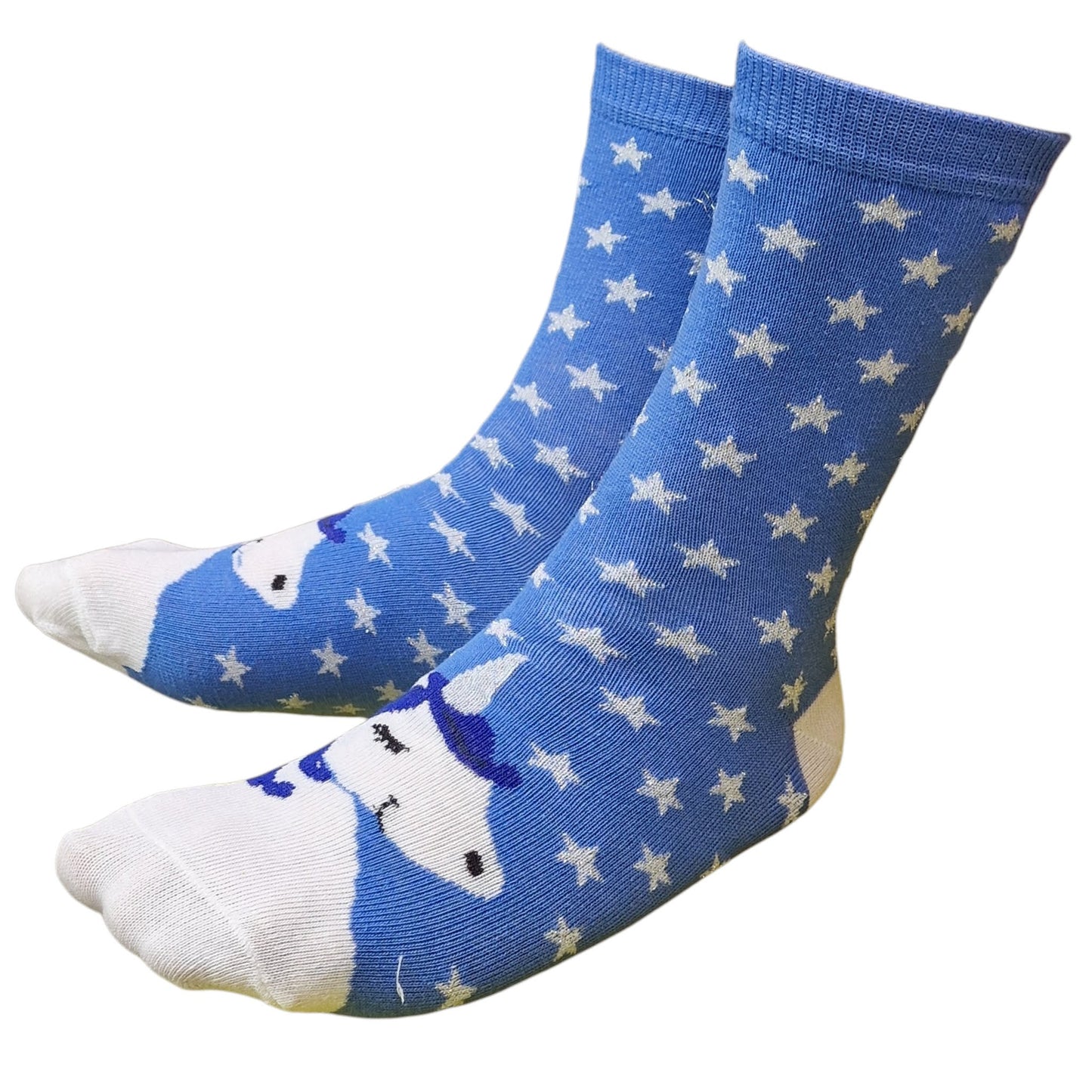 Mystical Magical Unicorn With Sparkle Stars Blue Ladies Socks