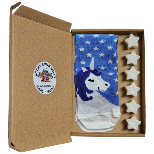 Mystical Magical Unicorn With Sparkle Stars Ladies Socks & Wax Melts Gift Set