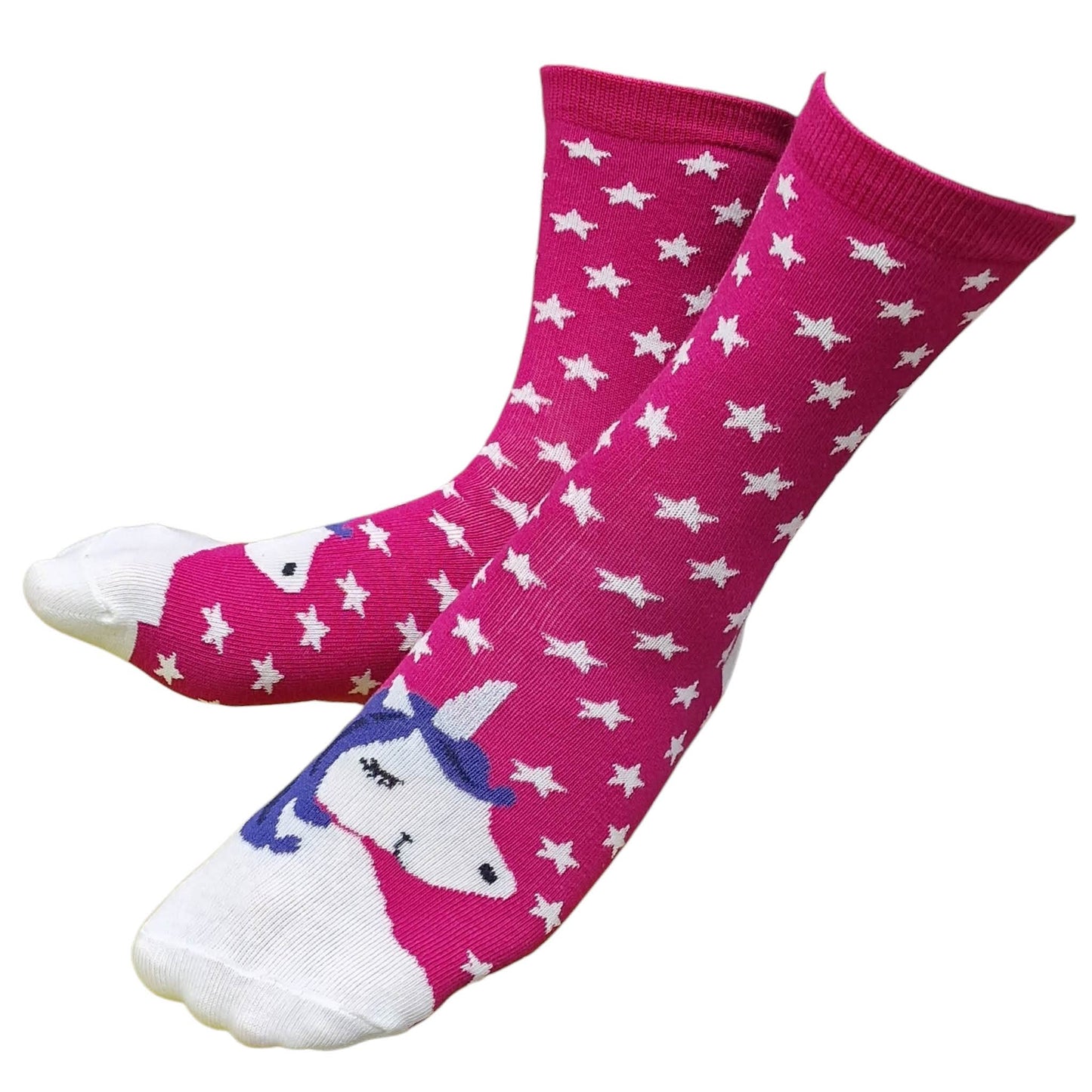 Smiling Sparkly Horned Magic Unicorn & Stars Magenta Ladies Socks Wax Melts Gift