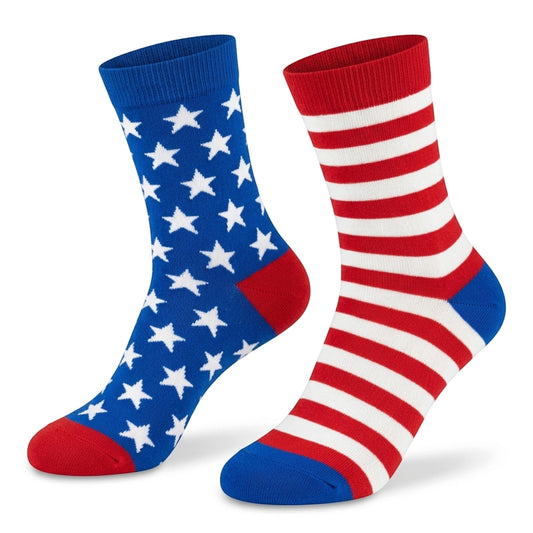 Mismatched USA American Flag Stars and Stripes Patriotic Ladies Socks