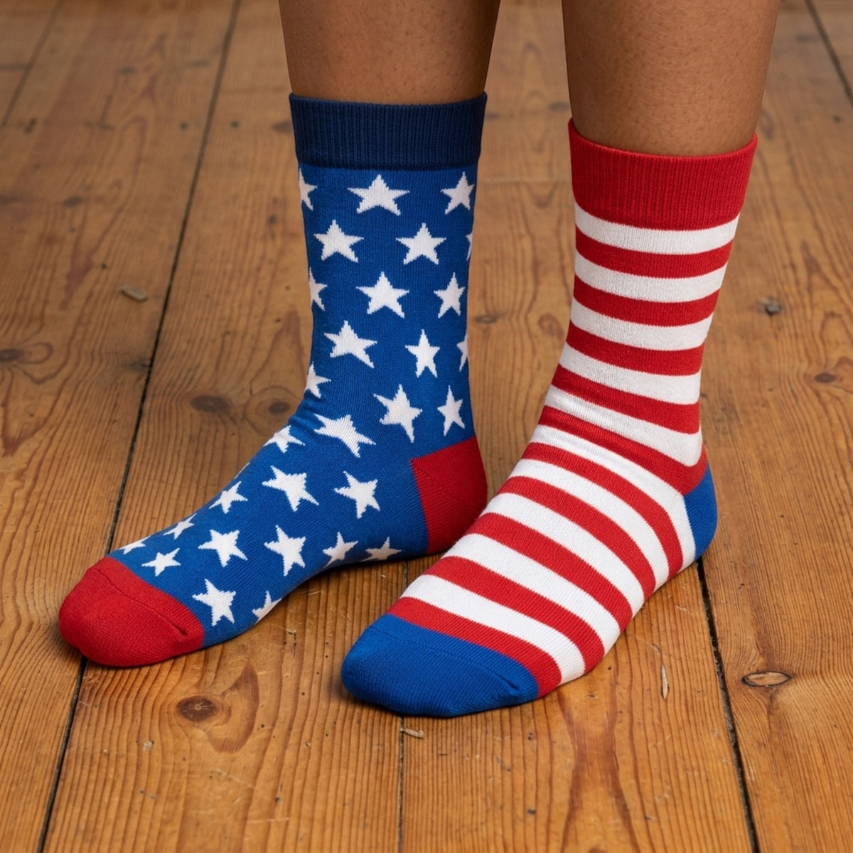 Mismatched USA American Flag Stars and Stripes Patriotic Ladies Socks