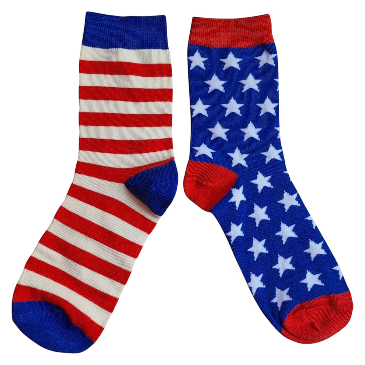 Mismatched USA American Flag Stars and Stripes Patriotic Ladies Socks