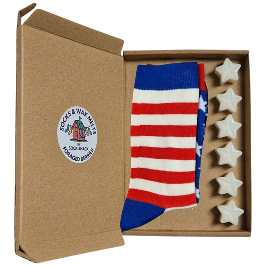 Pride Of The USA Stars And Stripes Flag Mens Odd Pair Of Socks & Wax Melts Gift Set