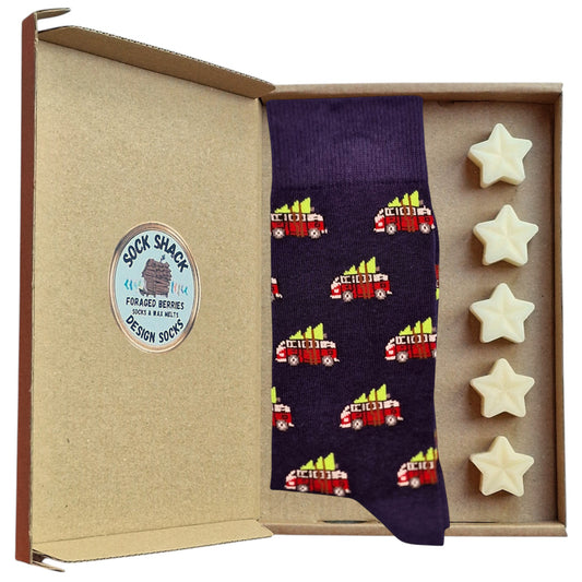 Van Christmas Tree Road Trip Festive Winter Mens Socks & Wax Melts Gift Set