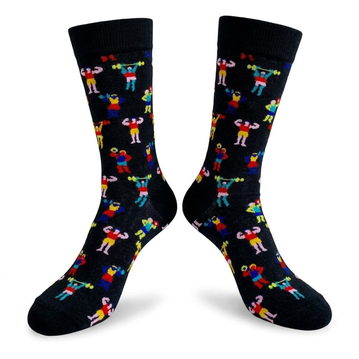 Weight Lifting Bodybuilding Flexing 8 Bit Pixel Mens Black Socks