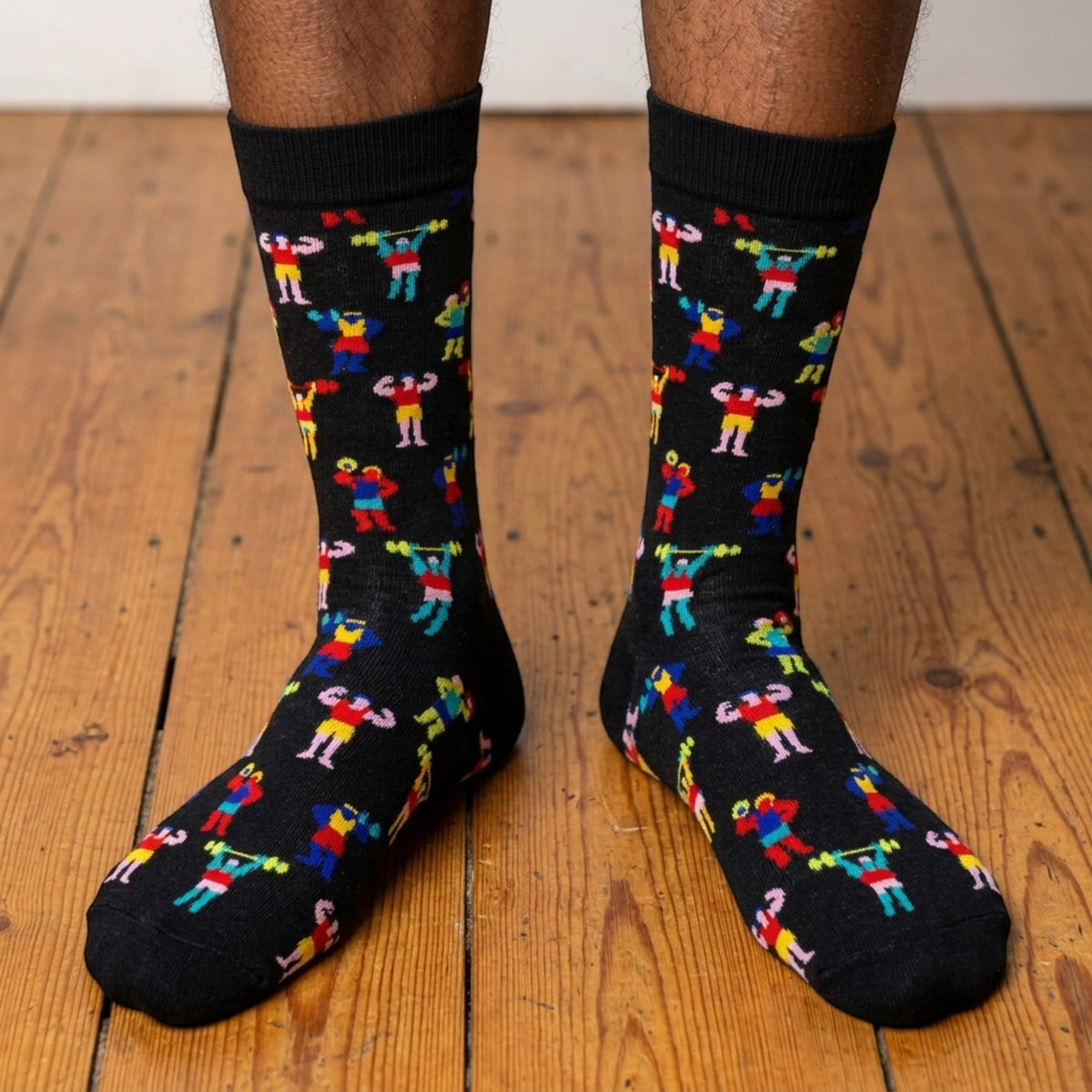 Weight Lifting Bodybuilding Flexing 8 Bit Pixel Mens Black Socks