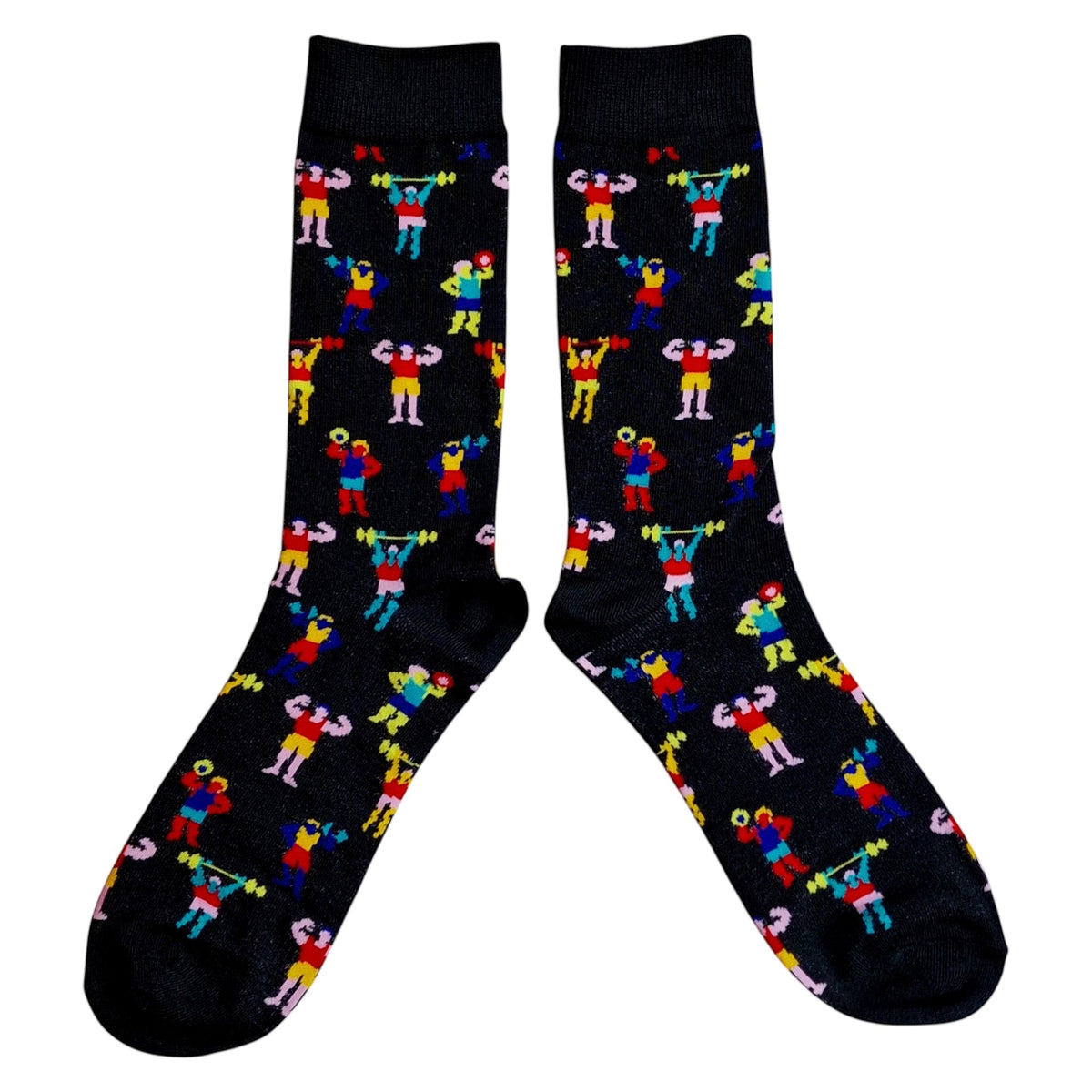 Weight Lifting Bodybuilding Flexing 8 Bit Pixel Mens Black Socks
