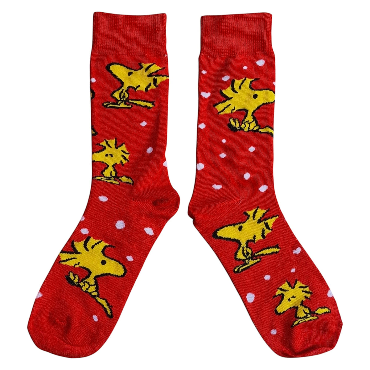 Woodstock In The Snow At Christmas Mens Peanuts Bright Red Socks